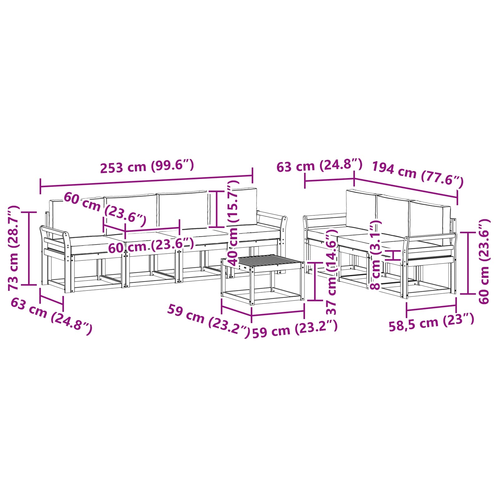 Kanapé Szett párnával 8 pcs Természetes és Világosszürke