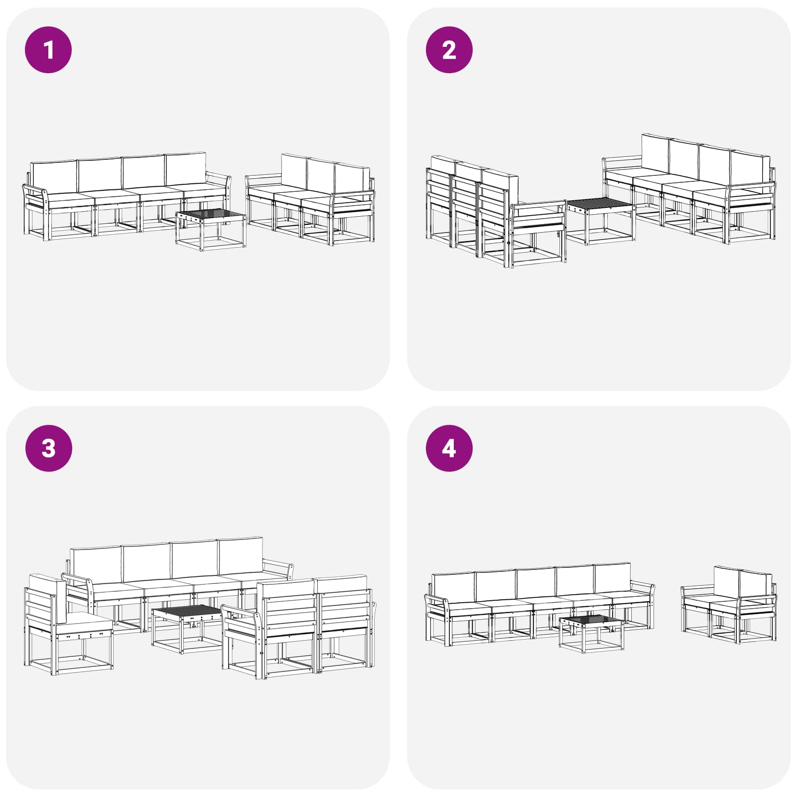 Kanapé Szett párnával 8 pcs Természetes és Világosszürke