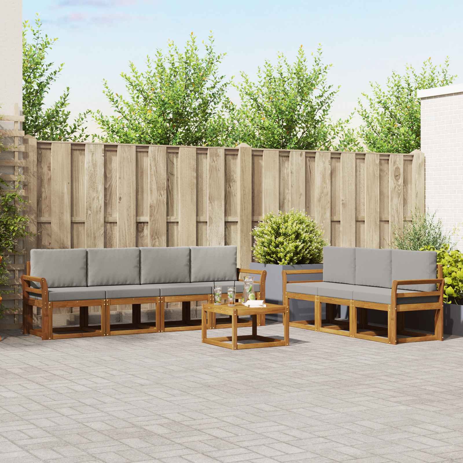 Kanapé Szett párnával 8 pcs Természetes és Világosszürke