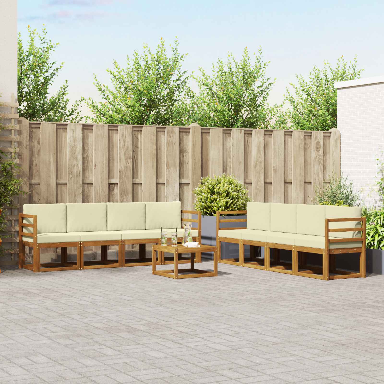 Kültéri kanapé szett párnával 9 pcs Természetes és krémszínű