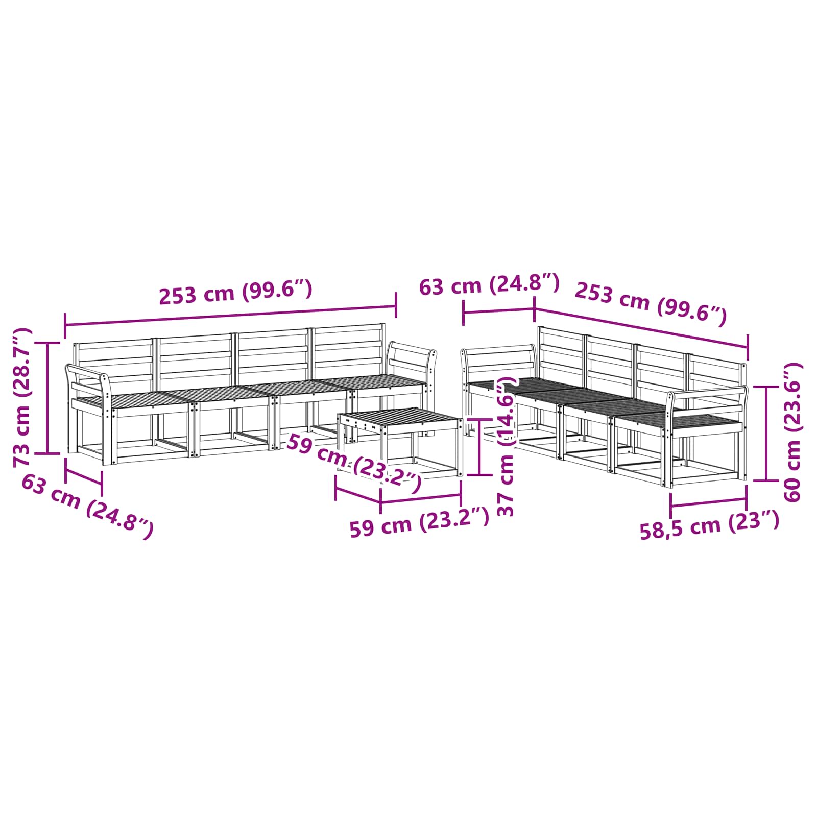 Kültéri kanapé szett 9 pcs Természetes Tömör Akácfa