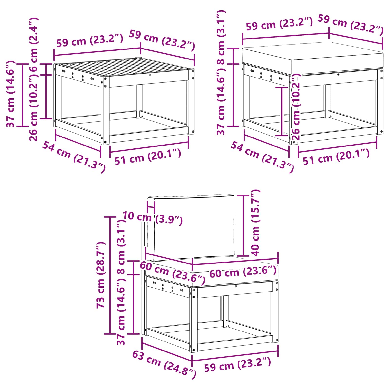 Kültéri kanapé szett párnával 6 pcs Természetes és krémszínű