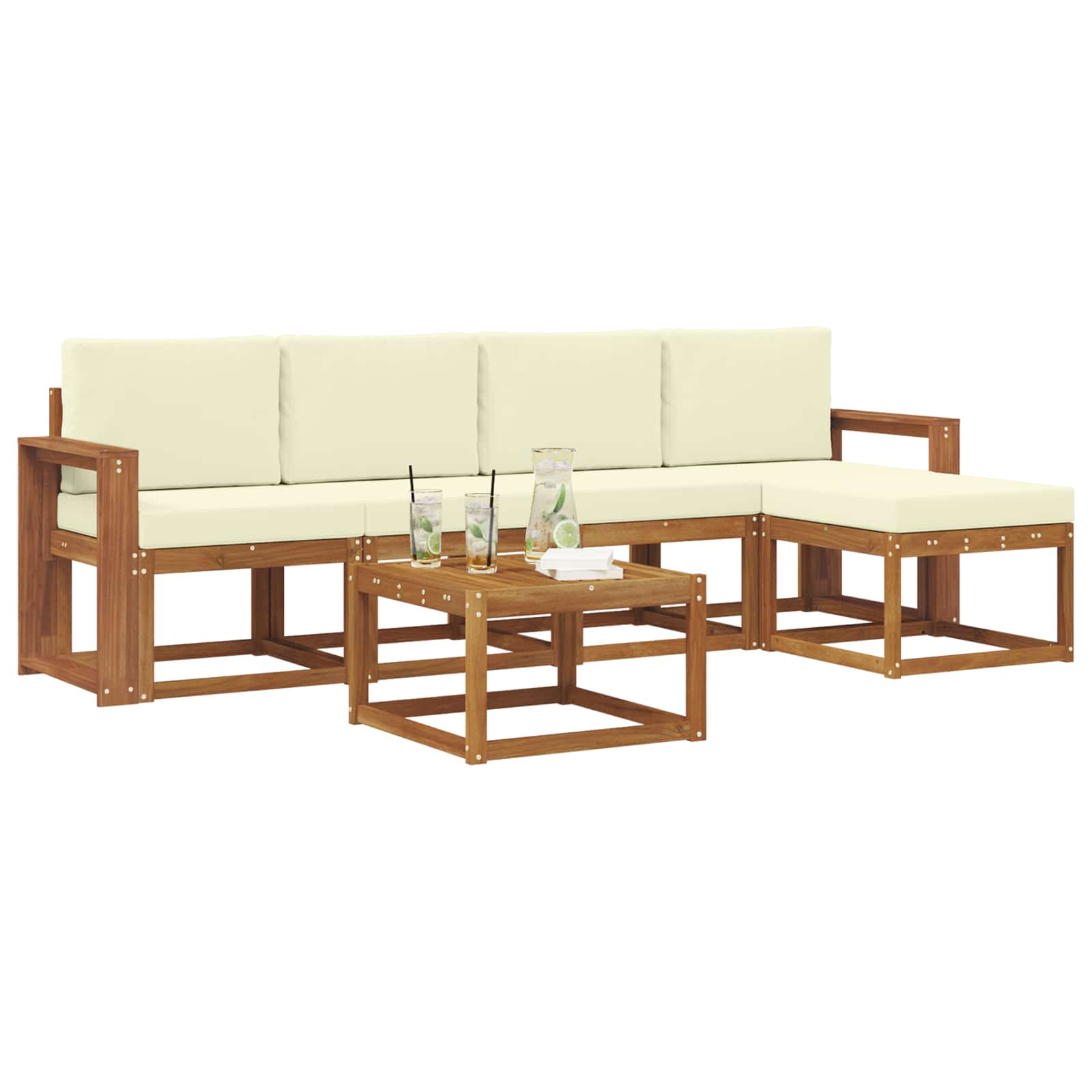 Kültéri kanapé szett párnával 6 pcs Természetes és krémszínű