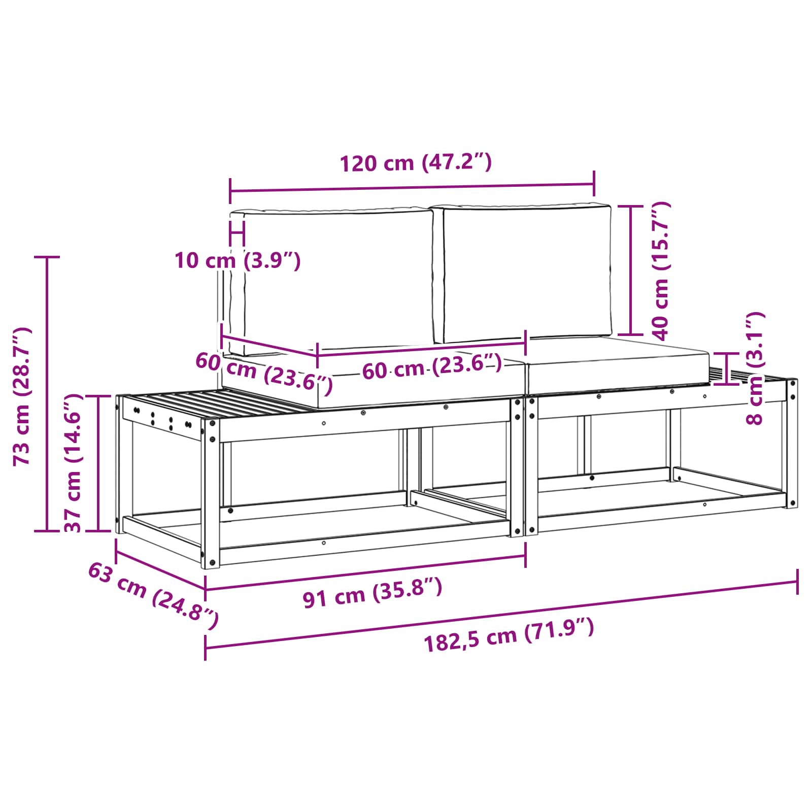 Kanapé Szett 2 pcs Természetes Tömör akácfa és poliészter
