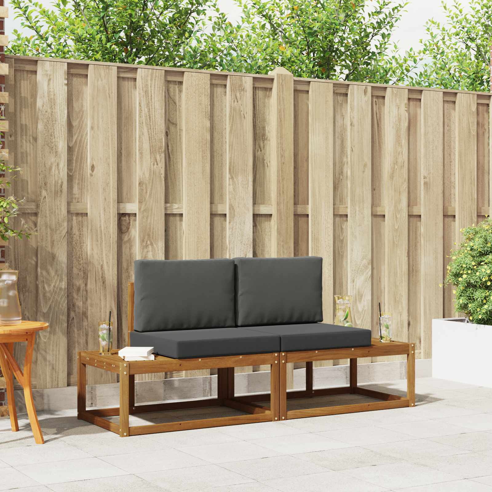 Kanapé Szett 2 pcs Természetes Tömör akácfa és poliészter