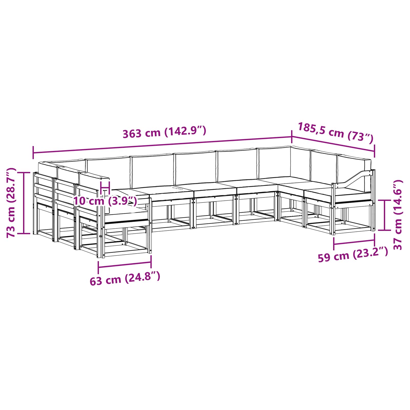 Kanapé Szett párnával 10 pcs Természetes és antracit
