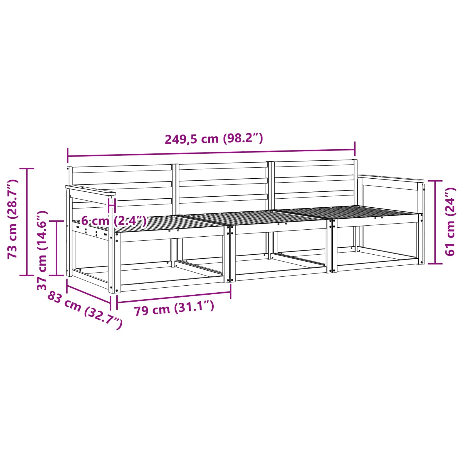 Kültéri kanapé szett 3 pcs Természetes Tömör Akácfa