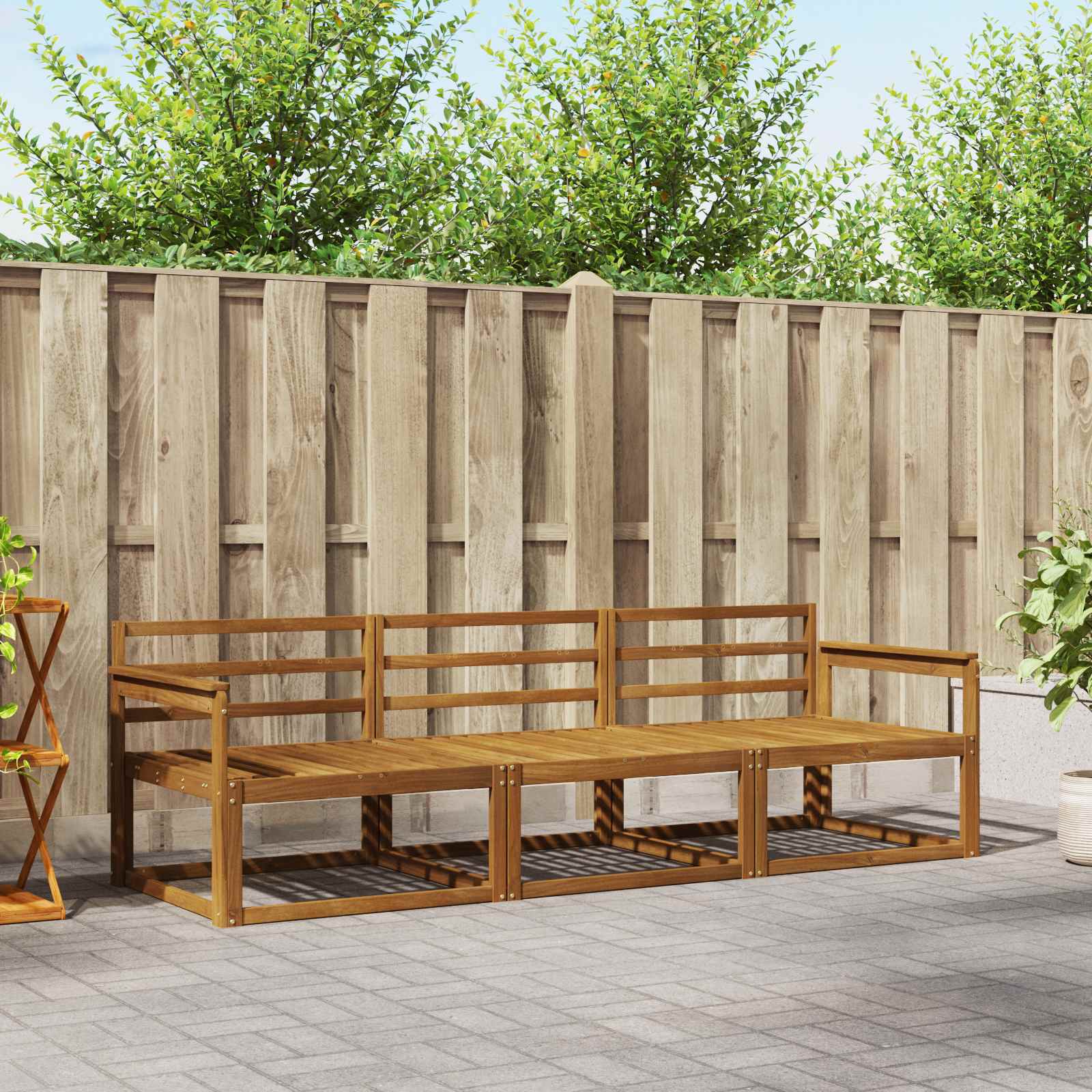 Kültéri kanapé szett 3 pcs Természetes Tömör Akácfa