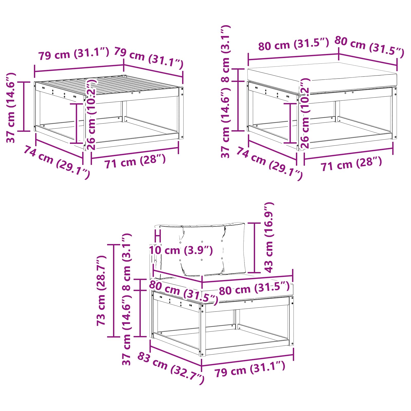 Kültéri kanapé szett párnával 6 pcs Természetes és krémszínű