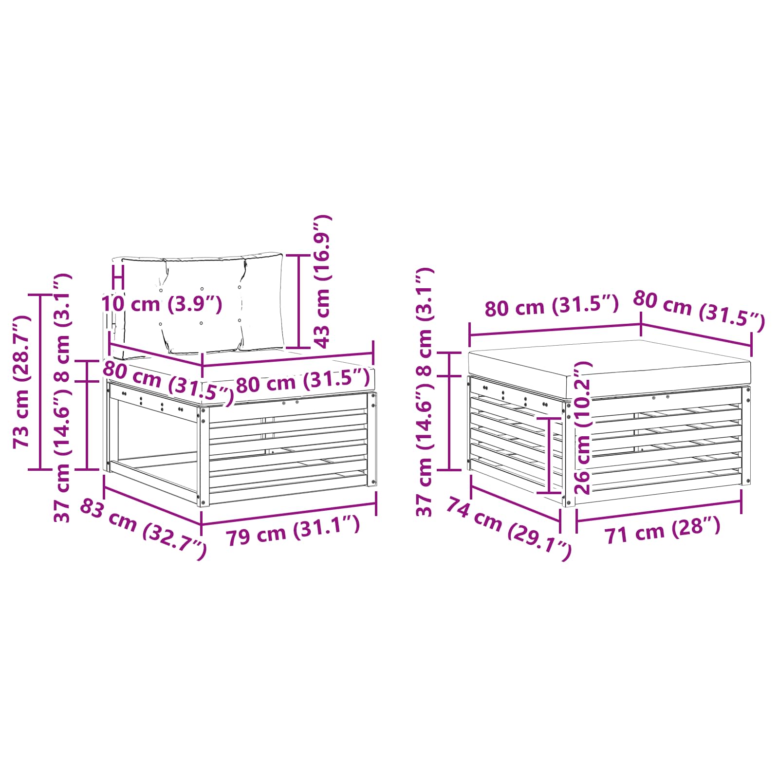 Kültéri kanapé szett párnával 6 pcs Természetes és bézs