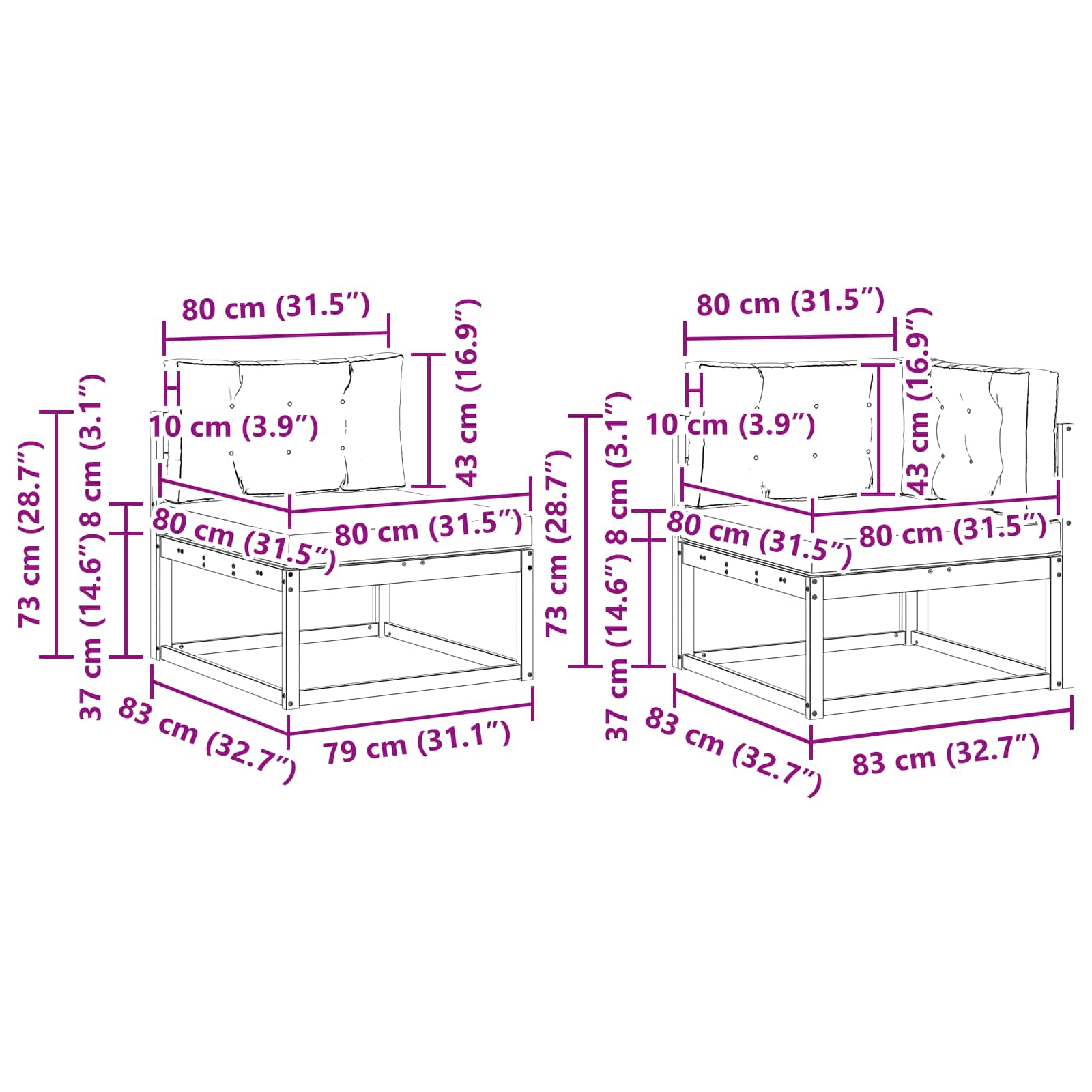 Kültéri kanapé szett párnával 6 pcs Természetes és krémszínű
