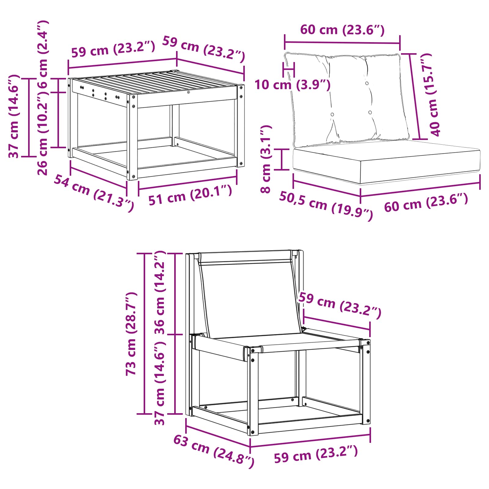Kültéri kanapé szett párnával 5 pcs Természetes és bézs