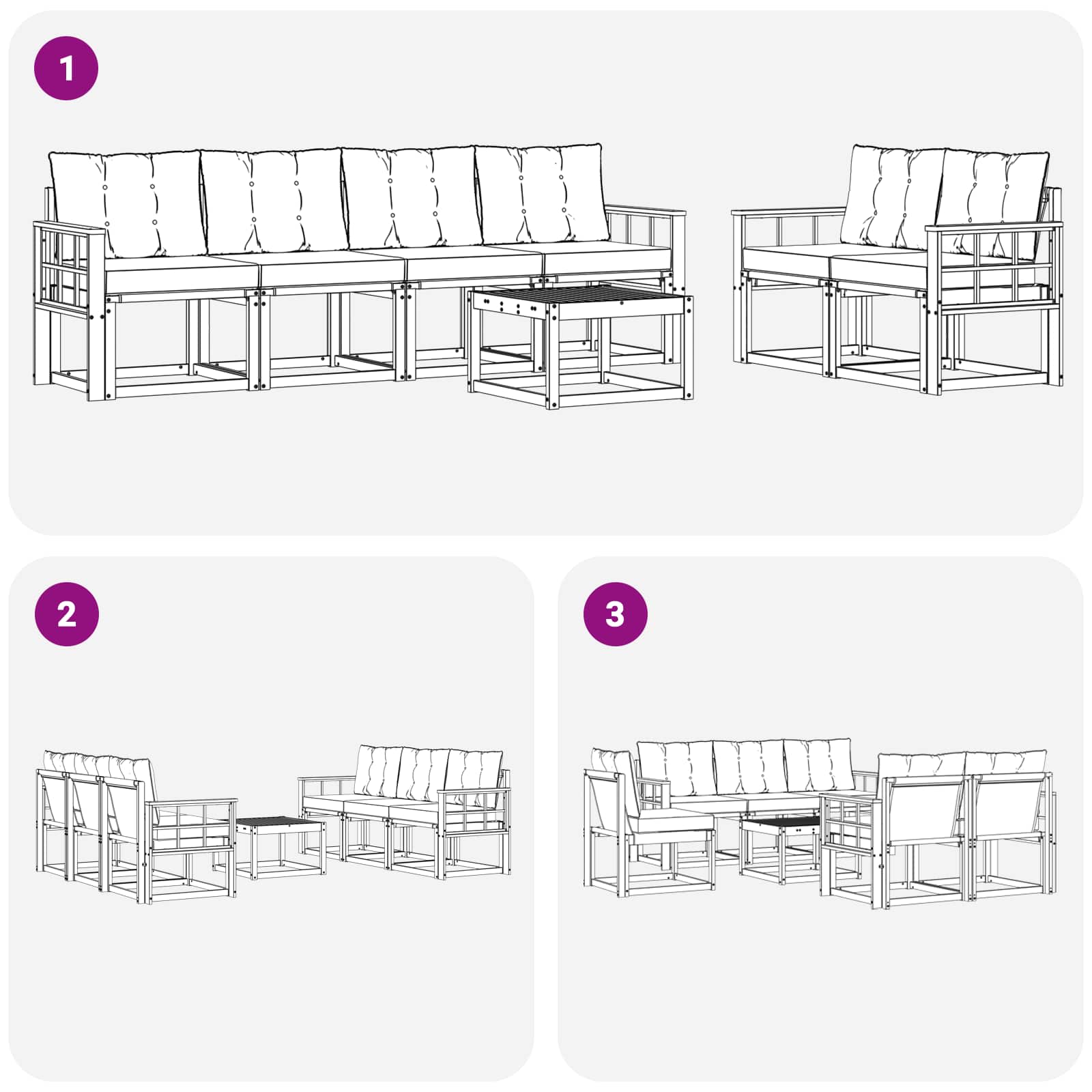 Kültéri kanapé szett párnával 7 pcs Természetes és fekete