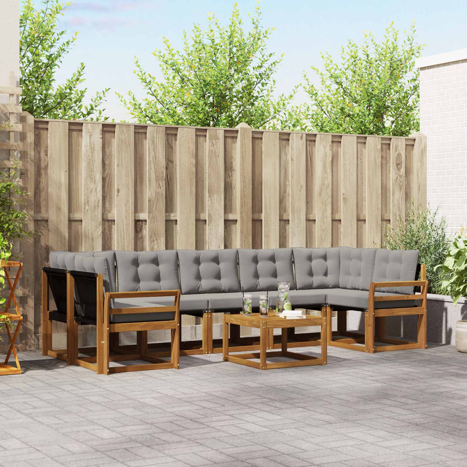 Kültéri kanapé szett 8 pcs Természetes és Világosszürke