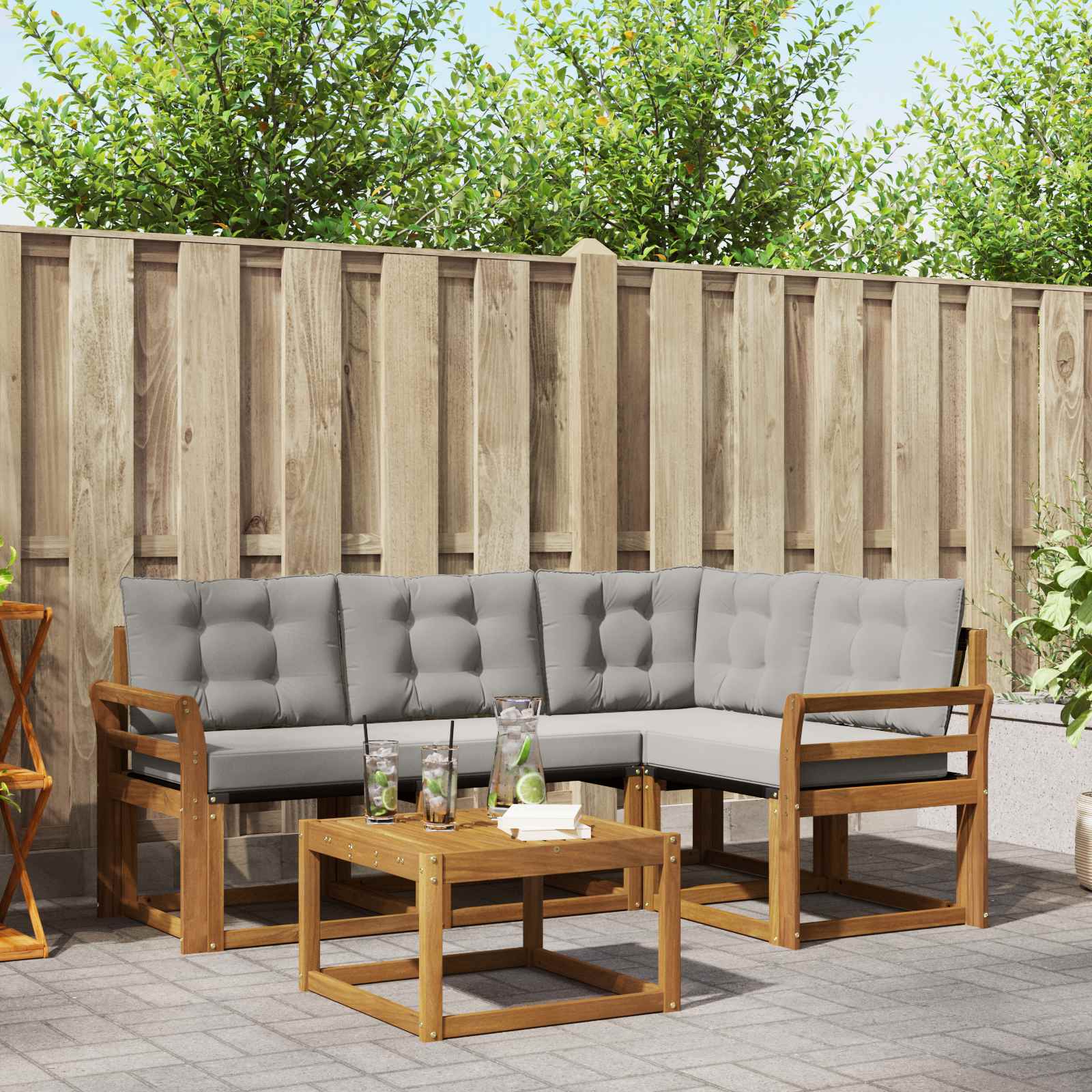 Kültéri kanapé szett 5 pcs Természetes és Világosszürke