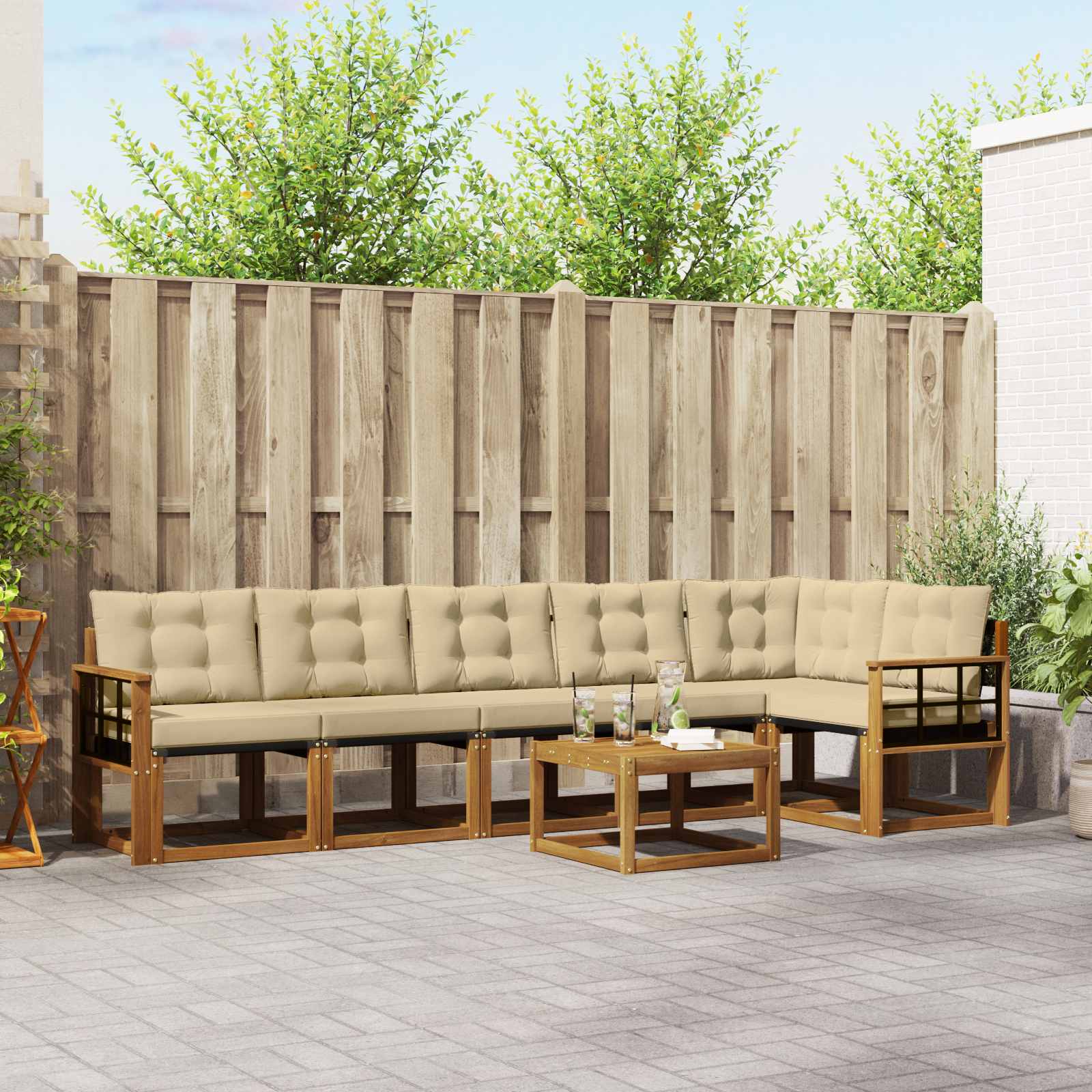 Kültéri kanapé szett párnával 7 pcs Természetes és bézs