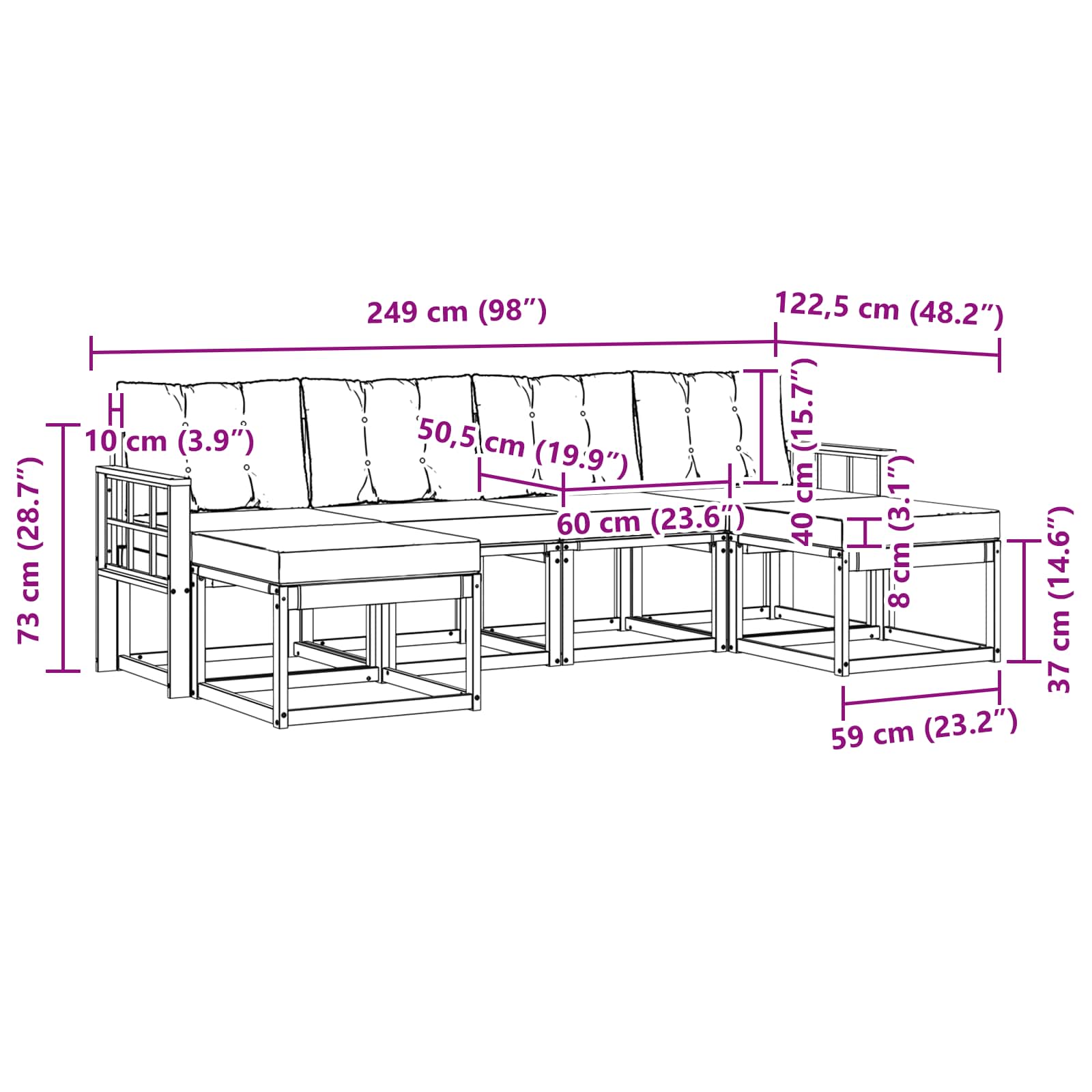 Kültéri kanapé szett párnával 6 pcs Természetes és bézs