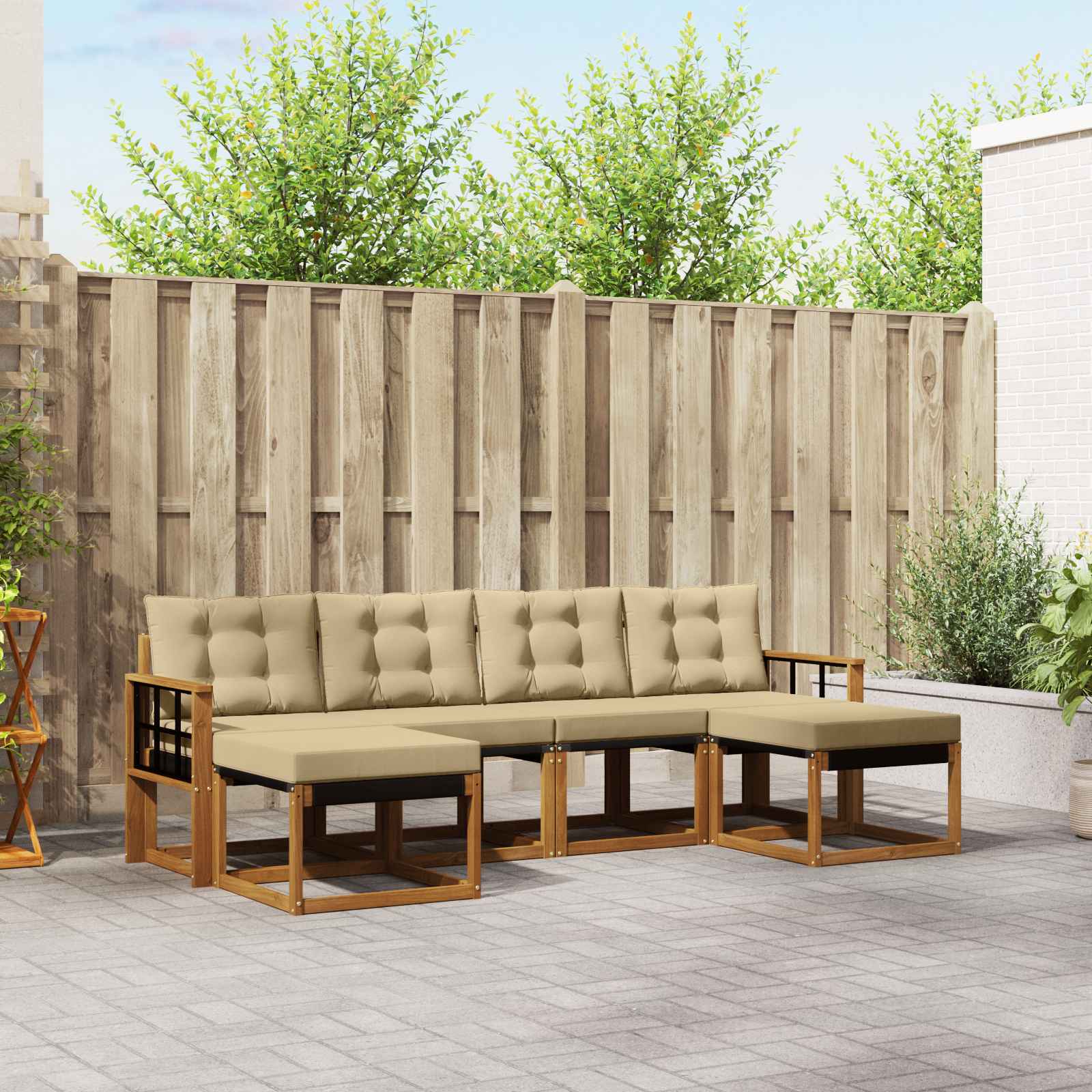 Kültéri kanapé szett párnával 6 pcs Természetes és bézs