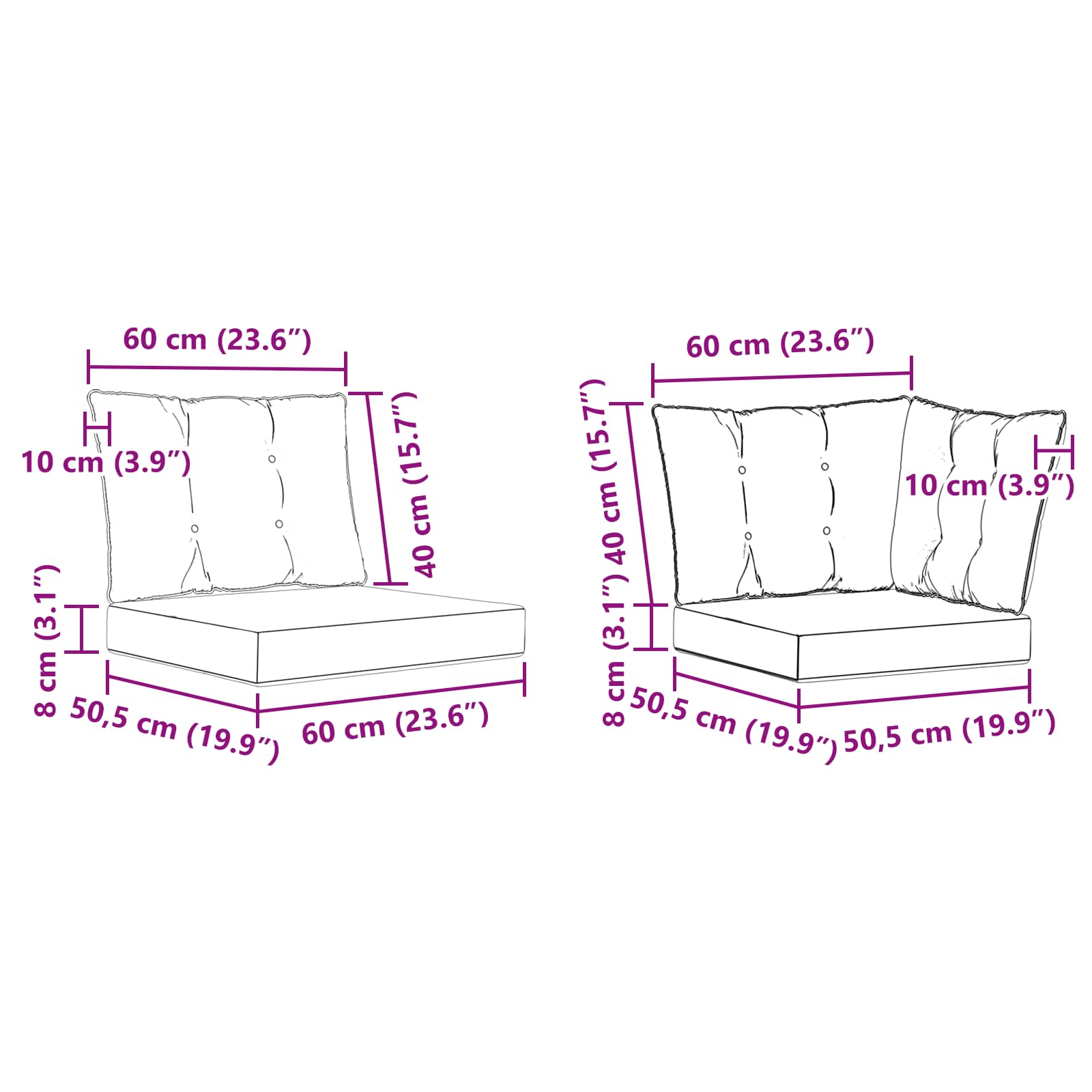 Kültéri kanapé szett párnával 6 pcs Természetes és krémszínű
