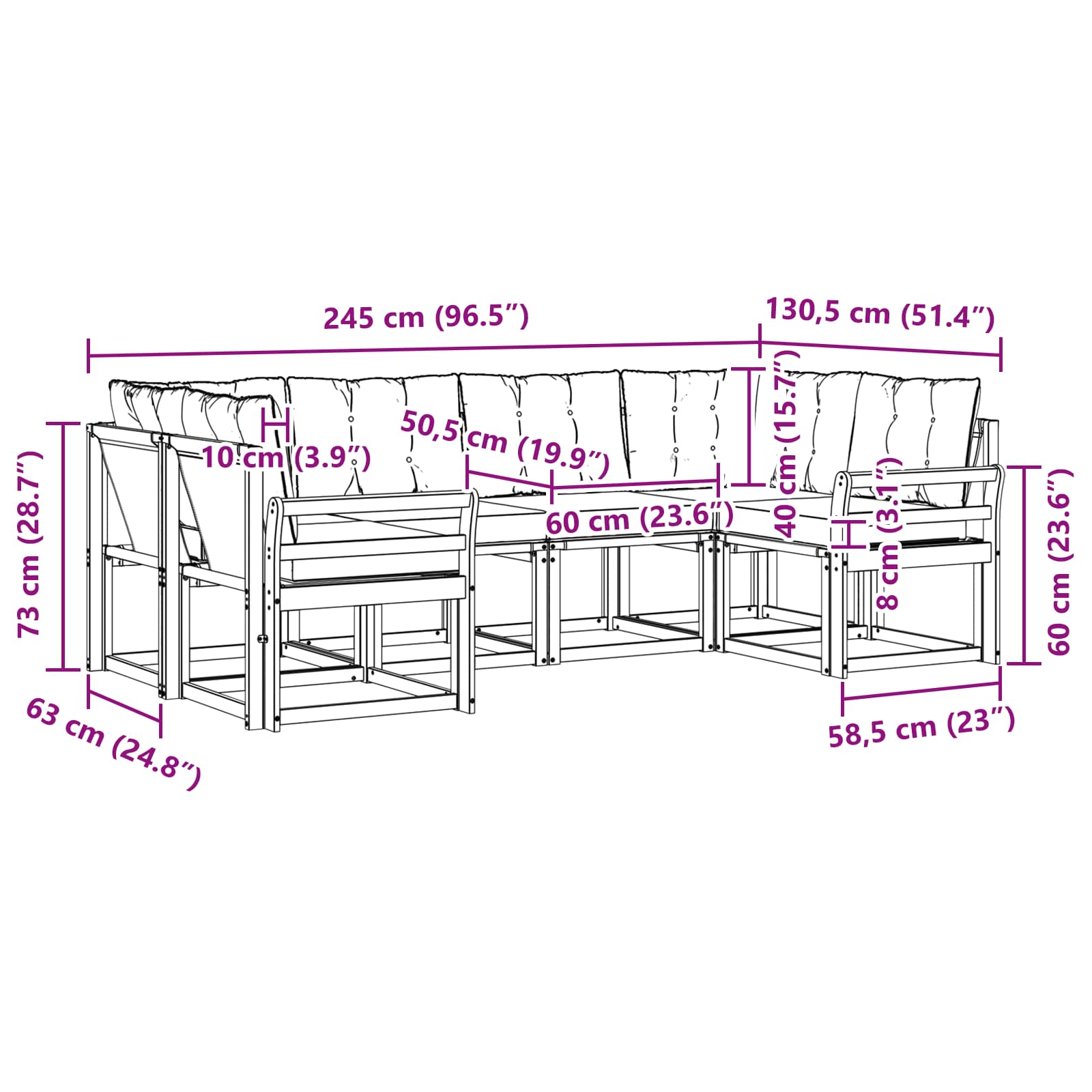 Kültéri kanapé szett párnával 6 pcs Természetes és krémszínű