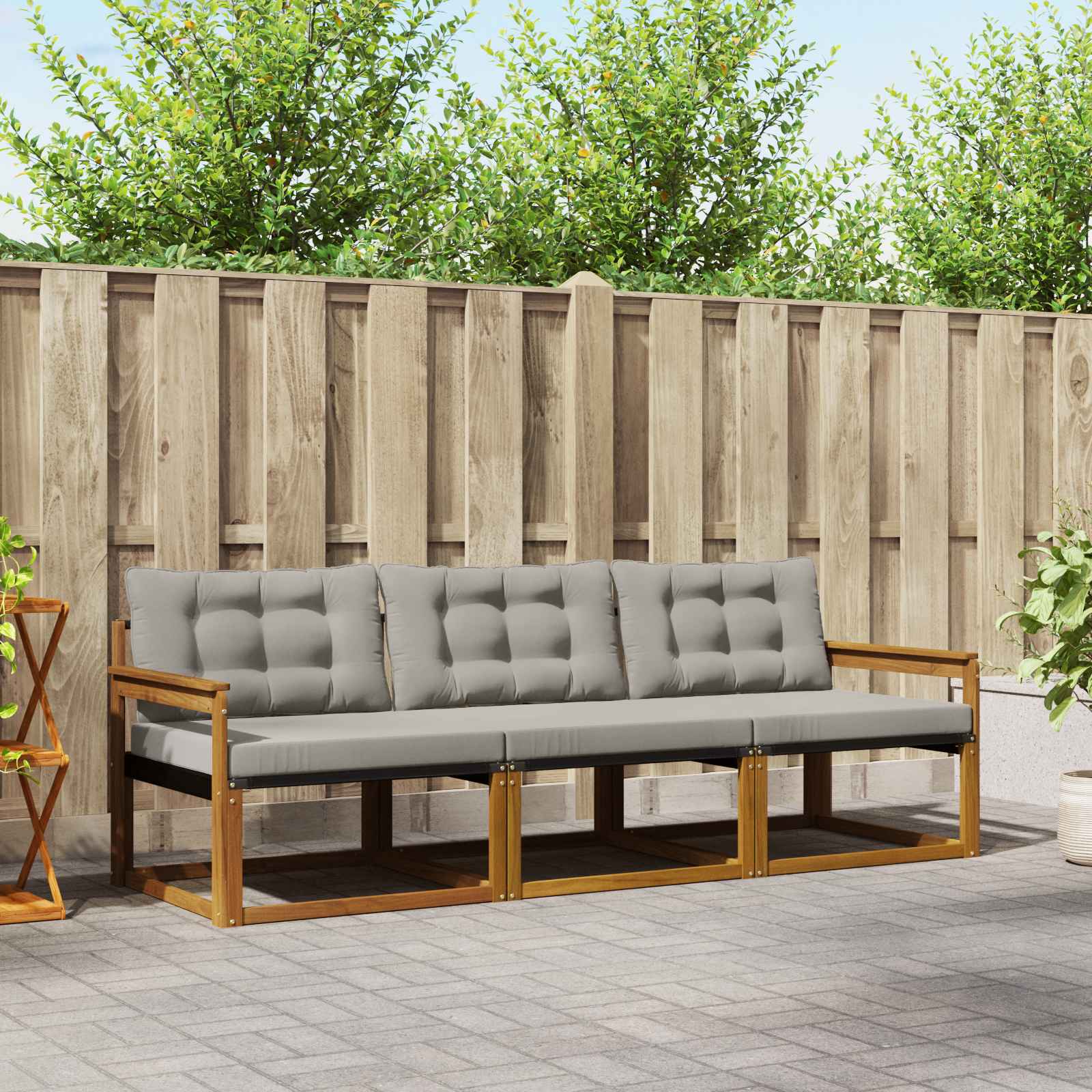 Kültéri kanapé szett 3 pcs Természetes és Világosszürke