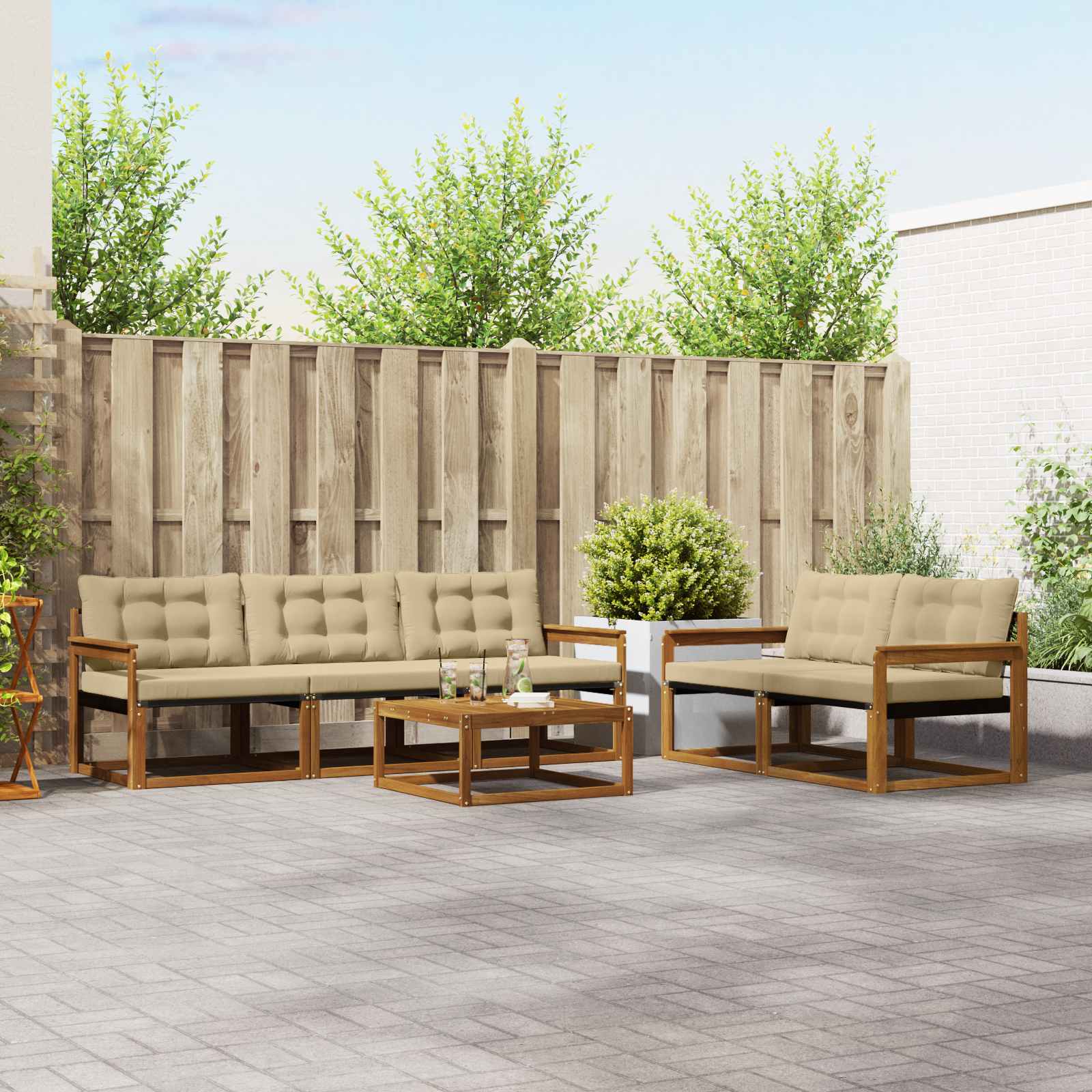 Kültéri kanapé szett párnával 6 pcs Természetes és bézs