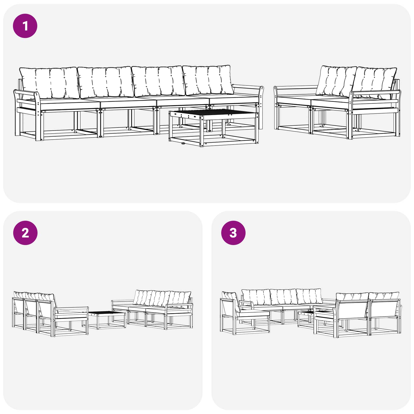 Kültéri kanapé szett párnával 7 pcs Természetes és fekete