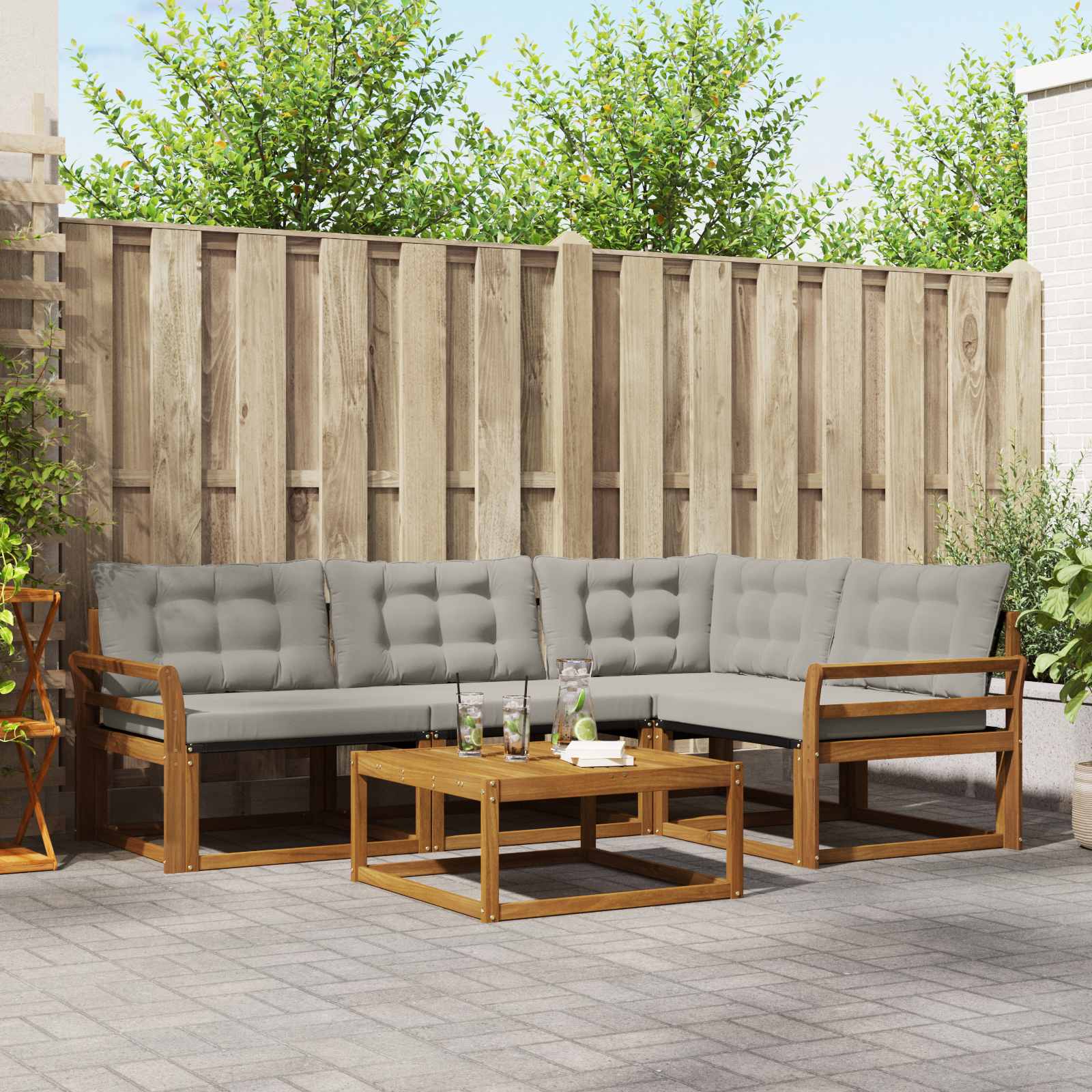 Kültéri kanapé szett 5 pcs Természetes és Világosszürke