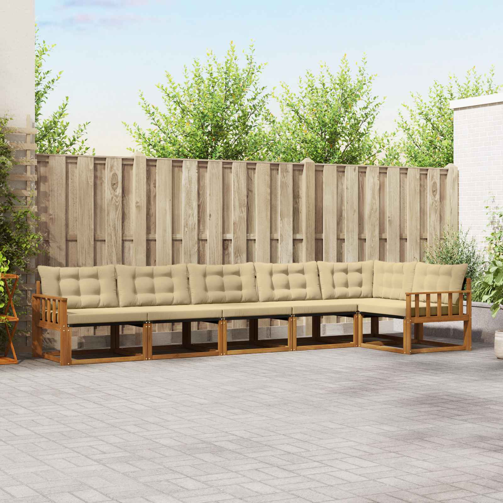 Kültéri kanapé szett párnával 6 pcs Természetes és bézs