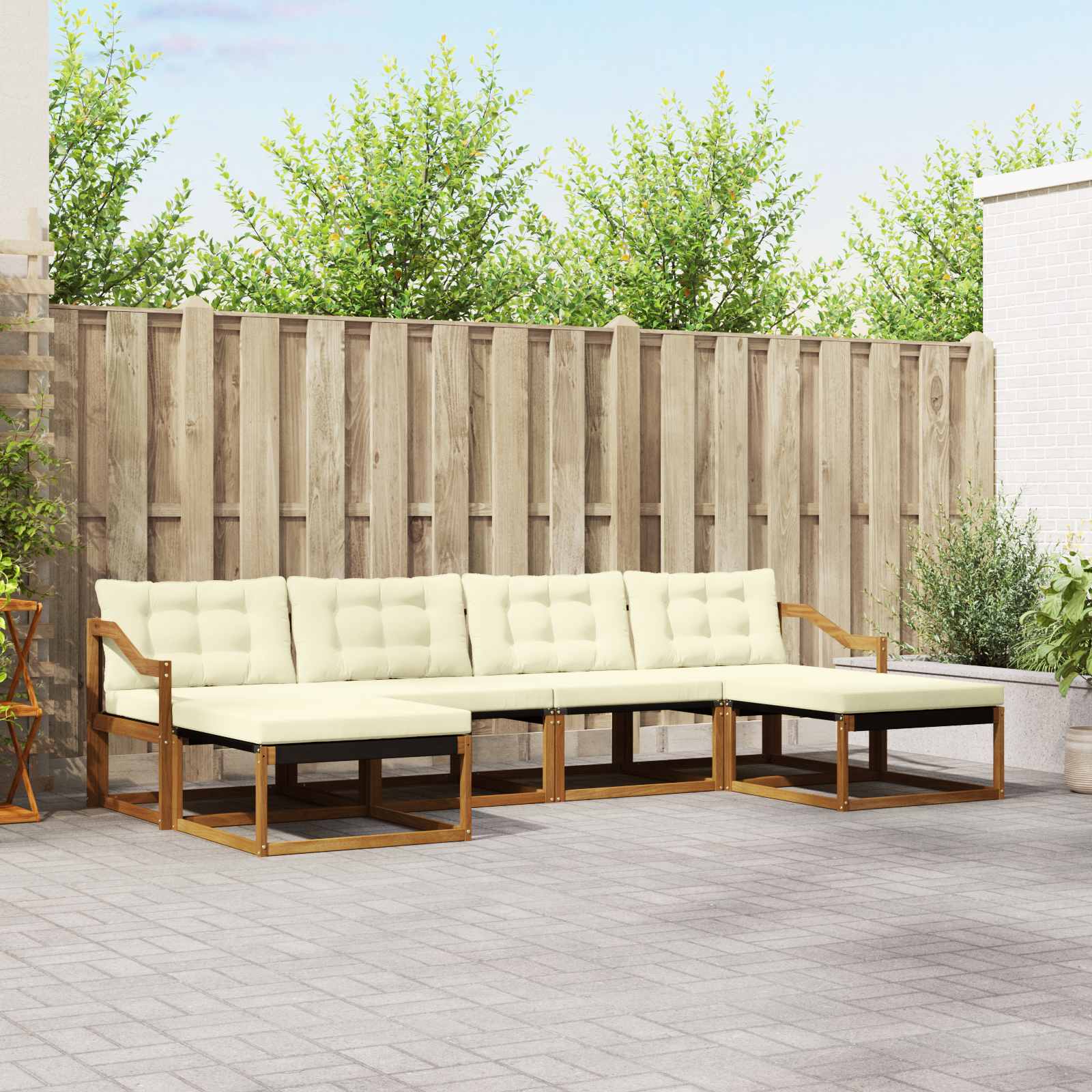 Kültéri kanapé szett párnával 6 pcs Természetes és krémszínű