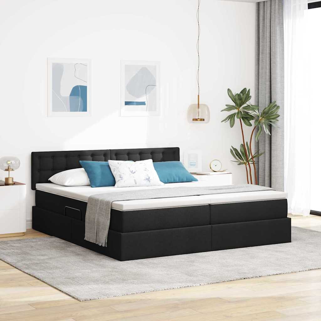 Ágy LED -es lámpákkal fejtámlával Fekete 200 x 200 cm szövet