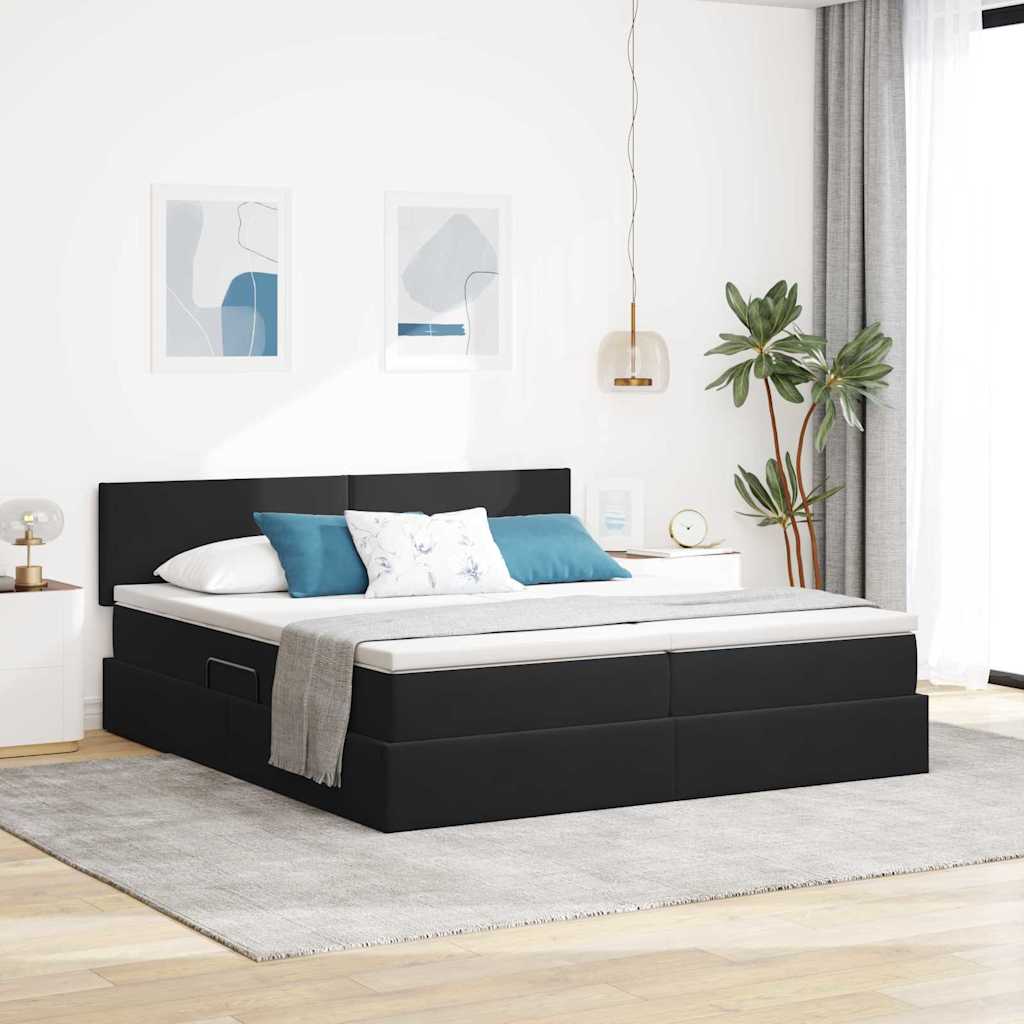 Ágy LED -es lámpákkal fejtámlával Fekete 180 x 200 cm Bársony