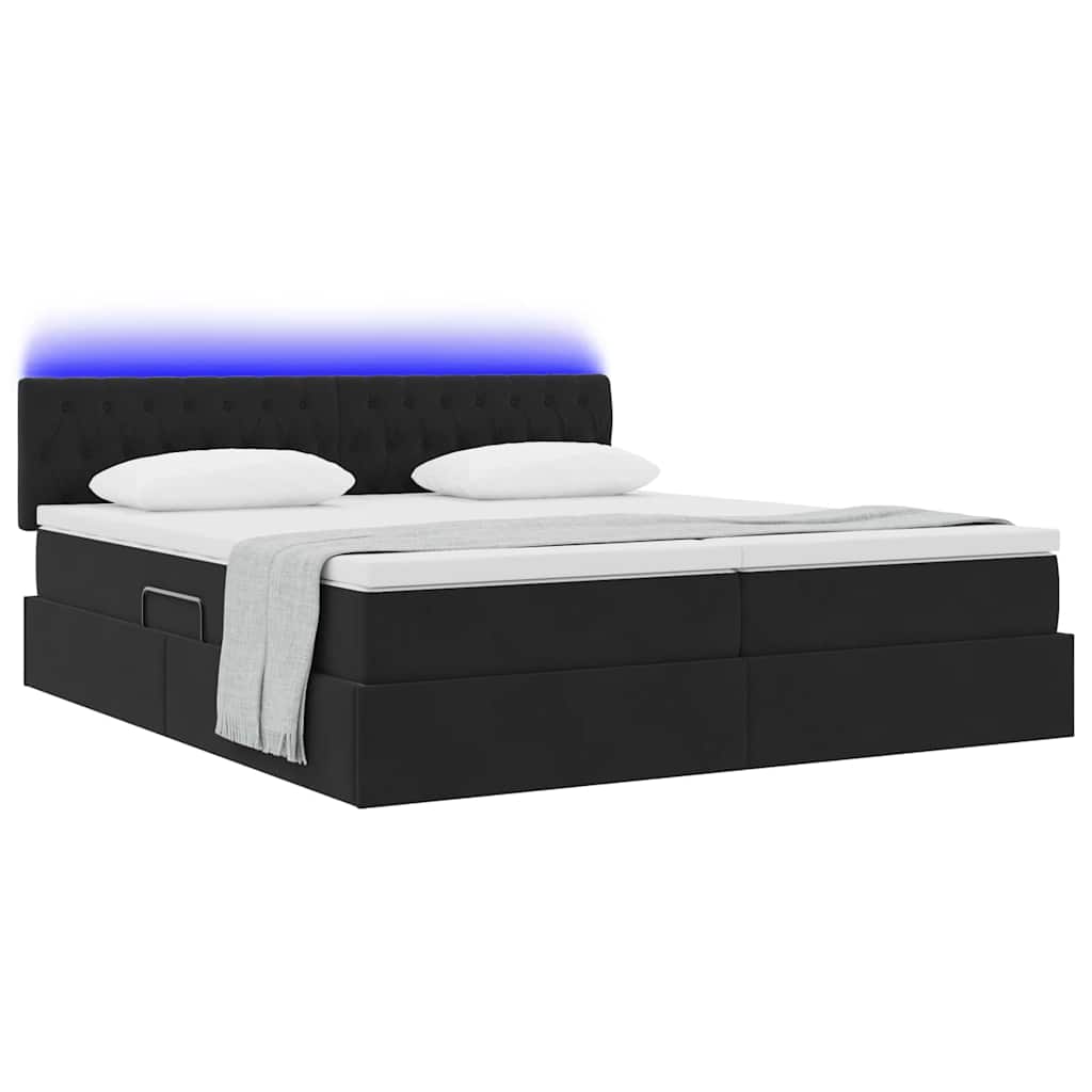 Ágy LED -es lámpákkal fejtámlával Fekete 180 x 200 cm Bársony
