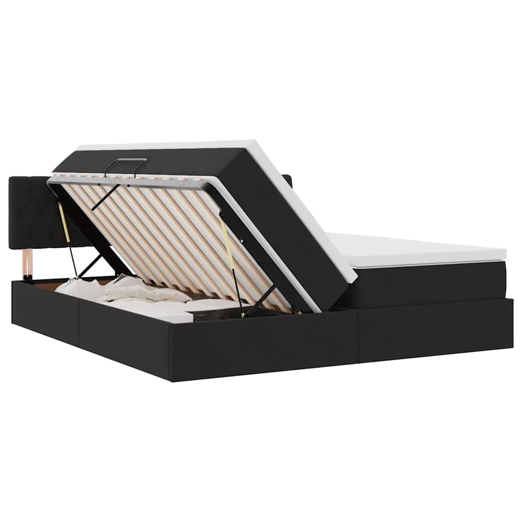 Ágy LED -es lámpákkal fejtámlával Fekete 180 x 200 cm Bársony