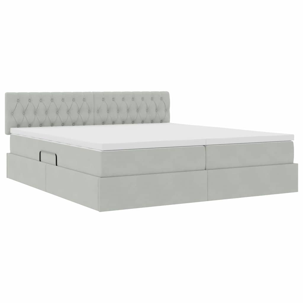 Ágy LED -es lámpákkal Világosszürke 200 x 200 cm Bársony