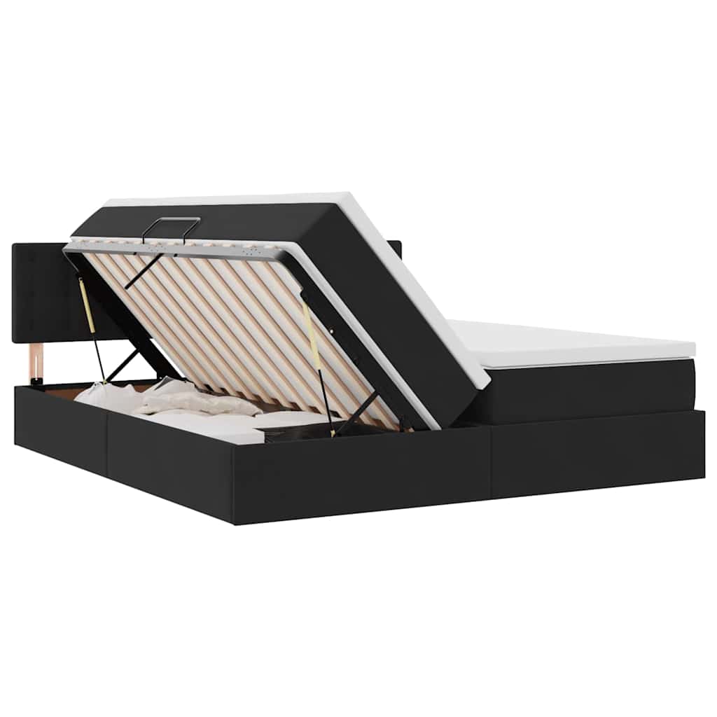 Ágy LED -es lámpákkal fejtámlával Fekete 180 x 200 cm Bársony