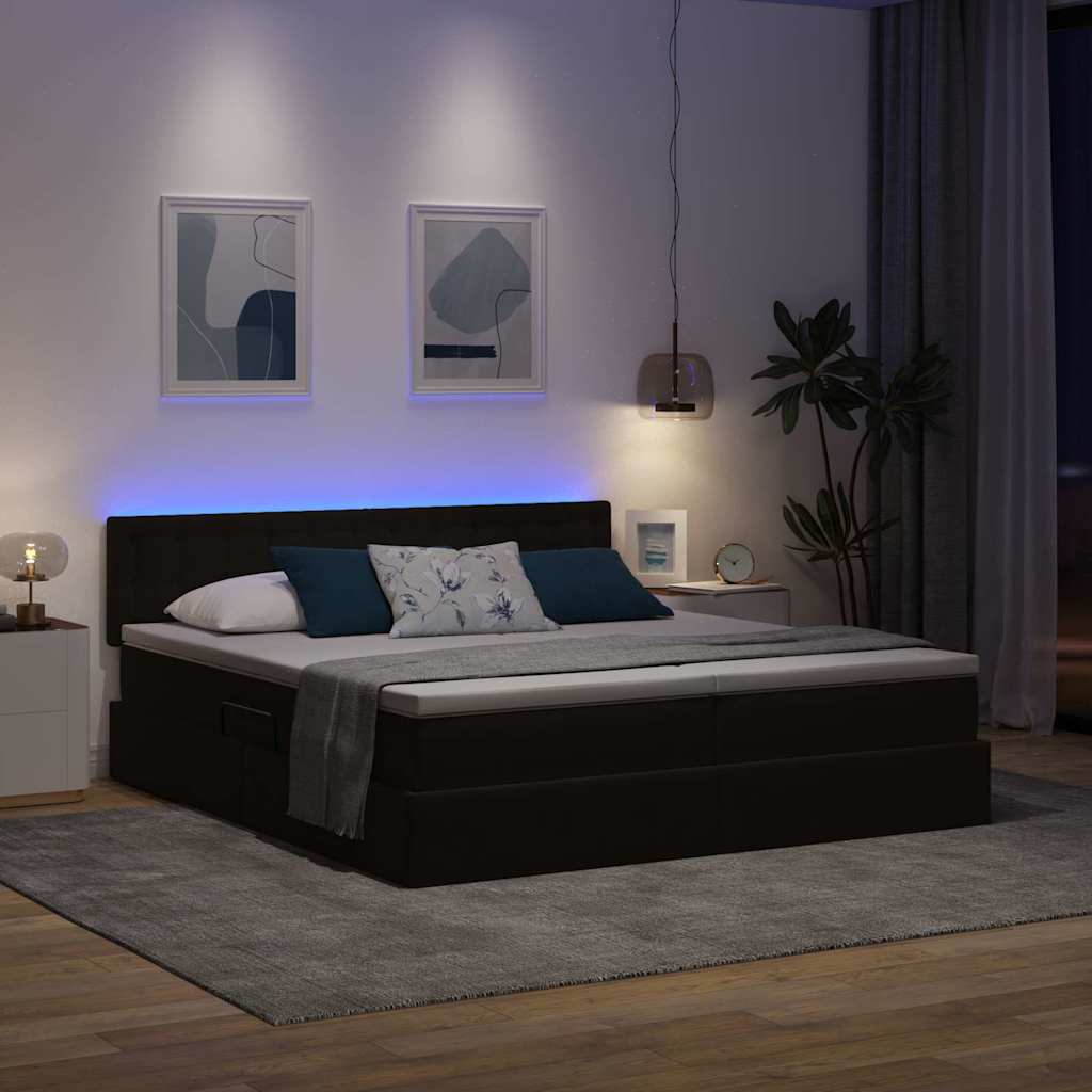 Ágy LED -es lámpákkal fejtámlával Fekete 200 x 200 cm Bársony