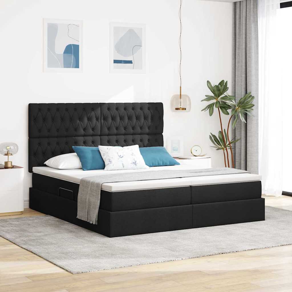 Ágy LED -es lámpákkal fejtámlával Fekete 180 x 200 cm szövet
