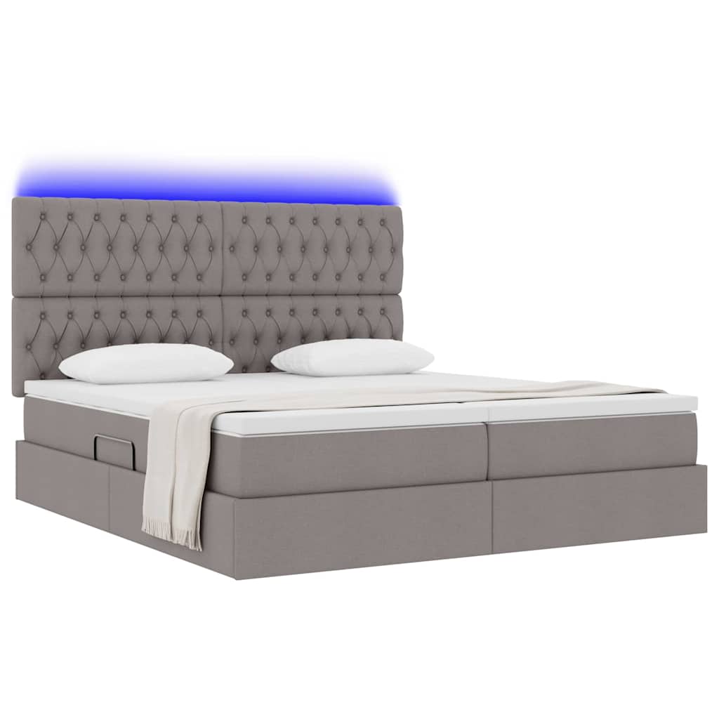 Ágy LED -es lámpákkal fejtámlával Tópszínű 180 x 200 cm szövet