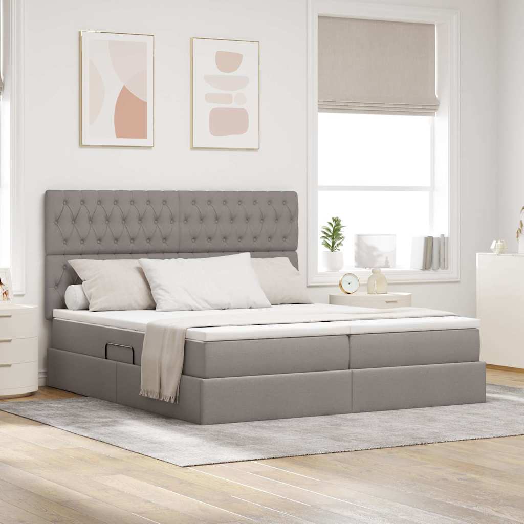 Ágy LED -es lámpákkal fejtámlával Tópszínű 180 x 200 cm szövet