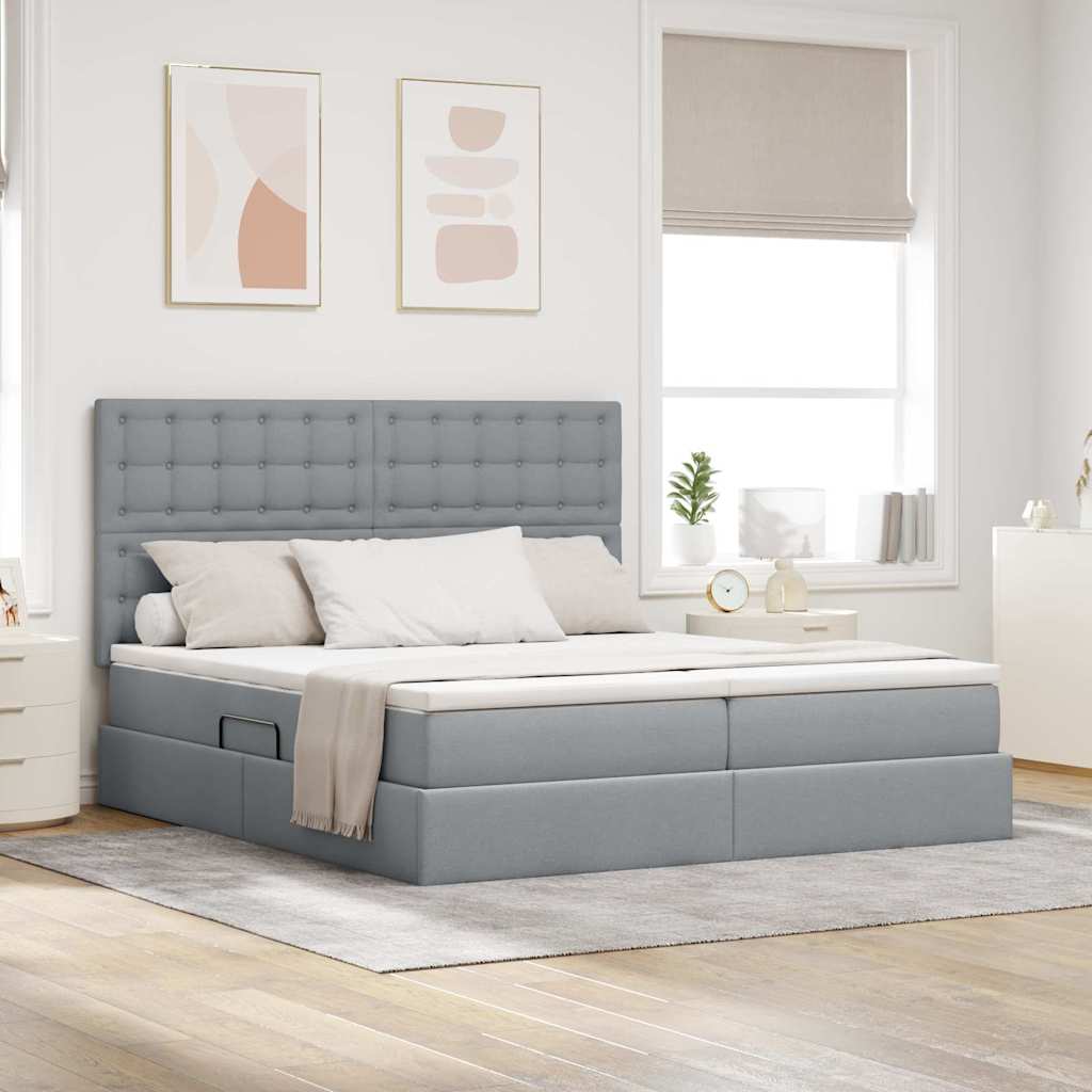 Ágy LED -es lámpákkal Világosszürke 200 x 200 cm szövet