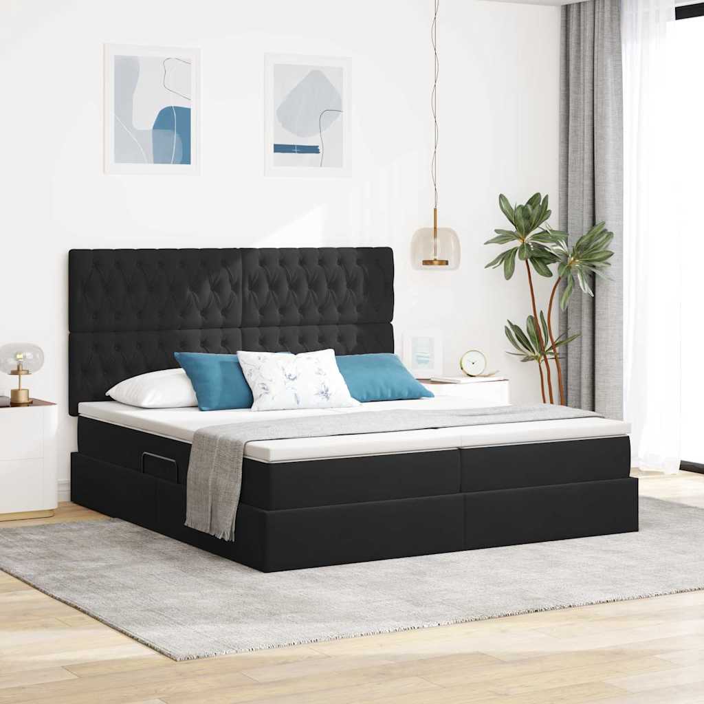 Ágy LED -es lámpákkal fejtámlával Fekete 180 x 200 cm Bársony