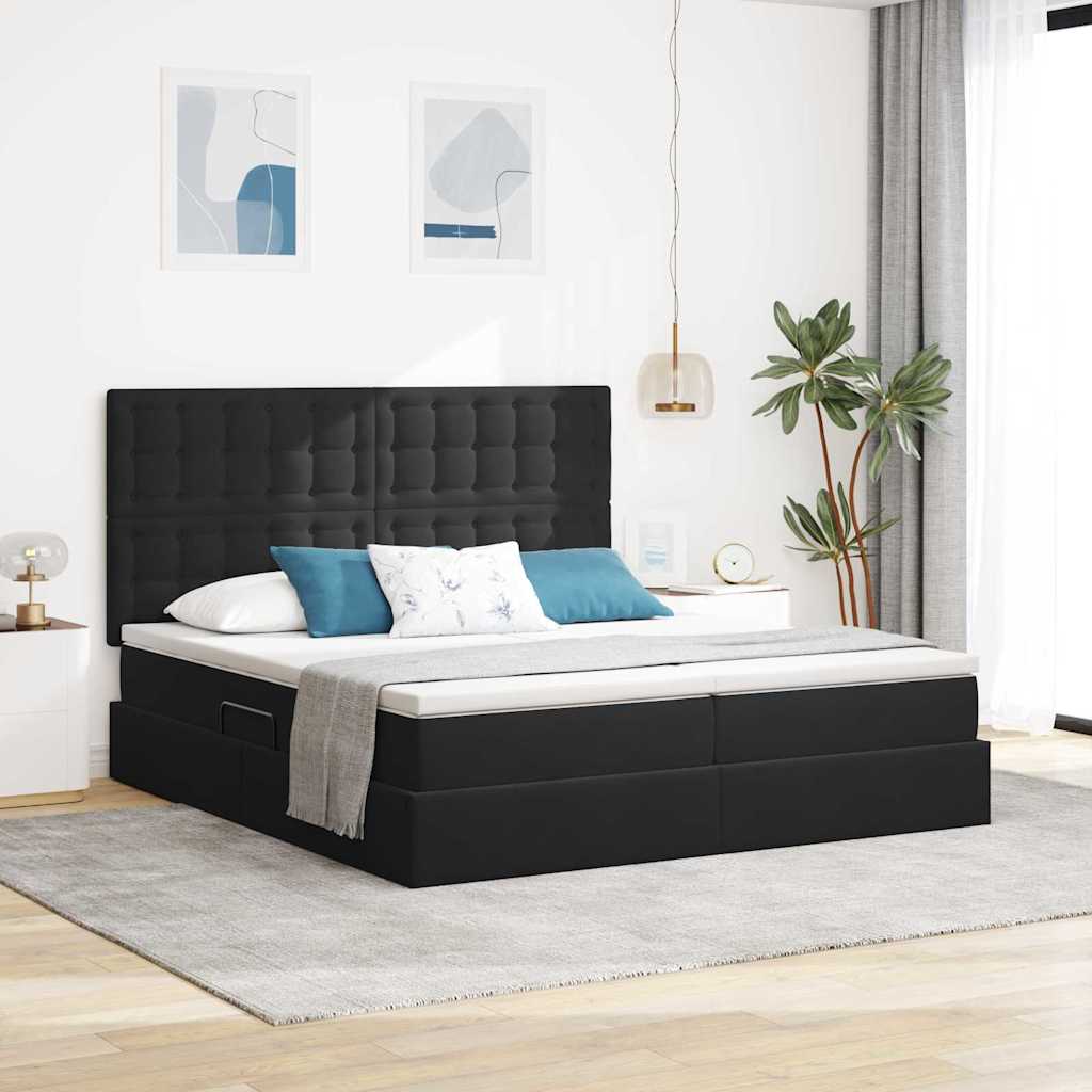 Ágy LED -es lámpákkal fejtámlával Fekete 180 x 200 cm Bársony