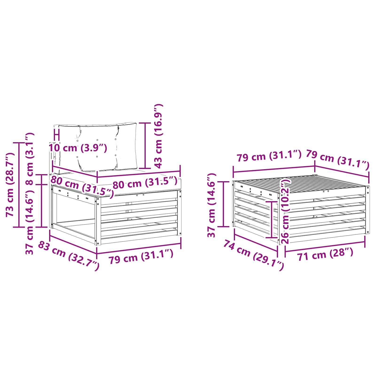 Kültéri kanapé szett párnával 5 pcs Természetes és bézs