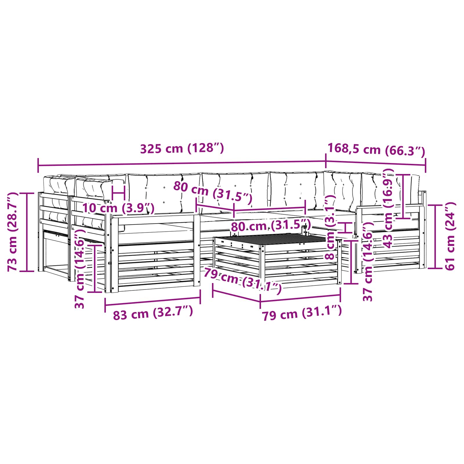 Kültéri kanapé szett 21 pcs Természetes és Világosszürke