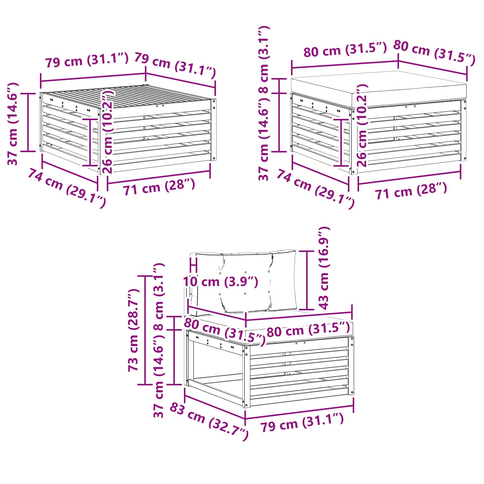 Kültéri kanapé szett párnával 6 pcs Természetes és antracit