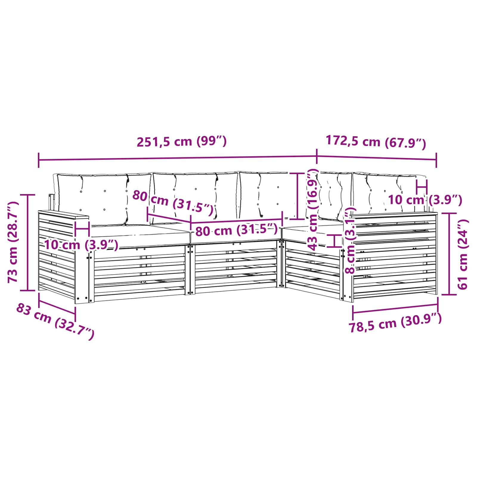 Kültéri kanapé szett párnával 4 pcs Természetes és bézs