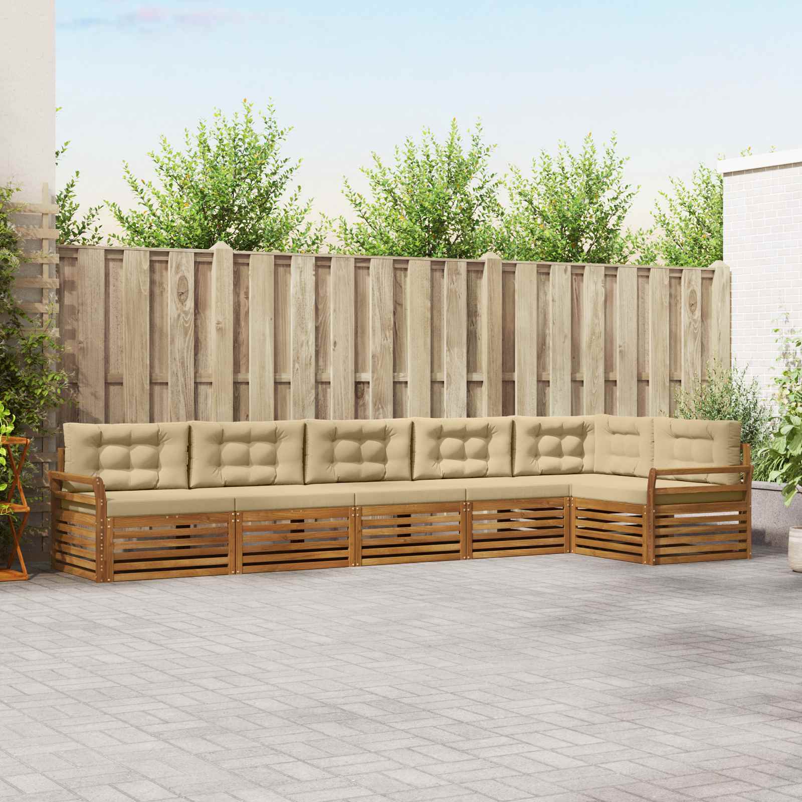 Kültéri kanapé szett párnával 6 pcs Természetes és bézs