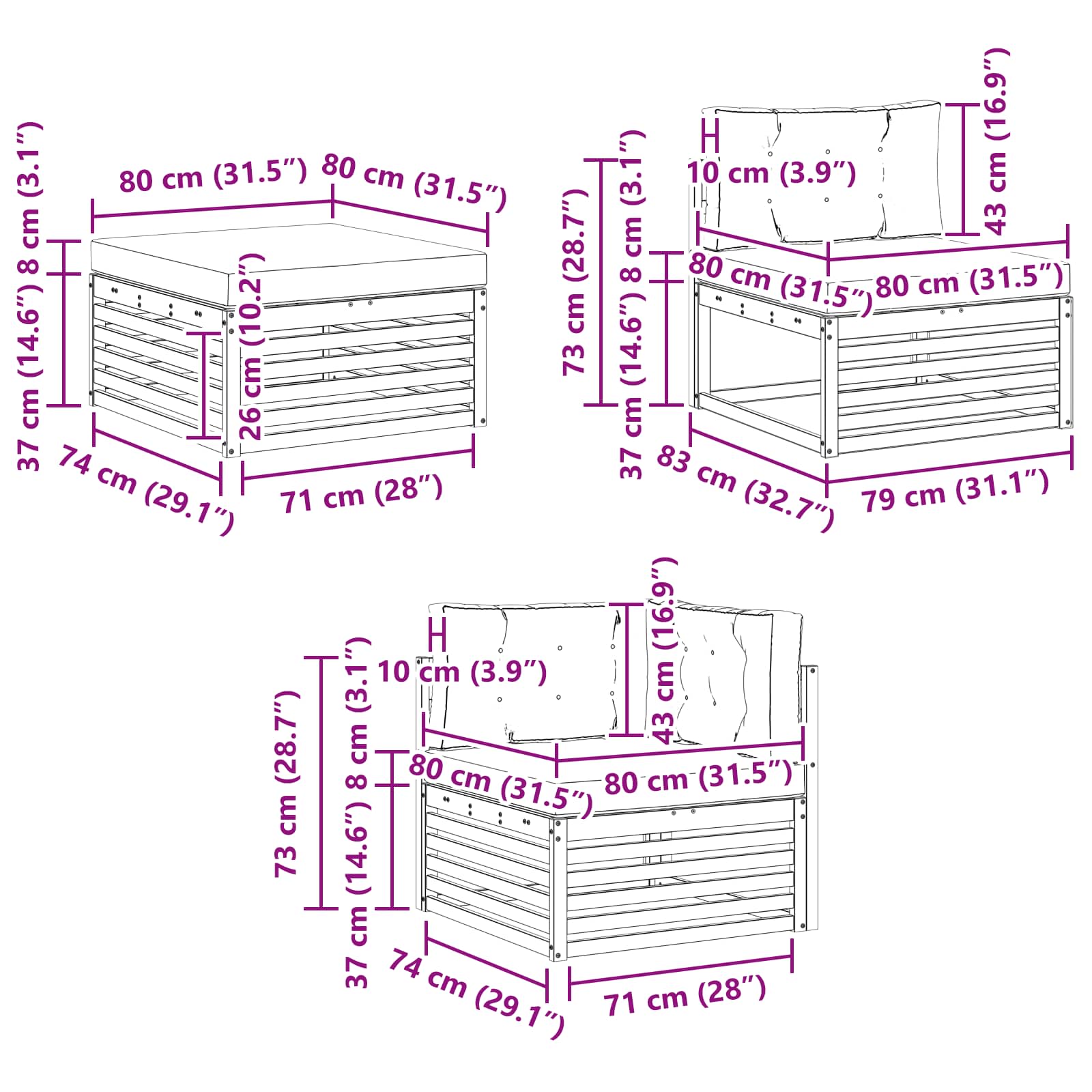 Ülőgarnitúrák 7 pcs Természetes és antracit Tömör Akácfa