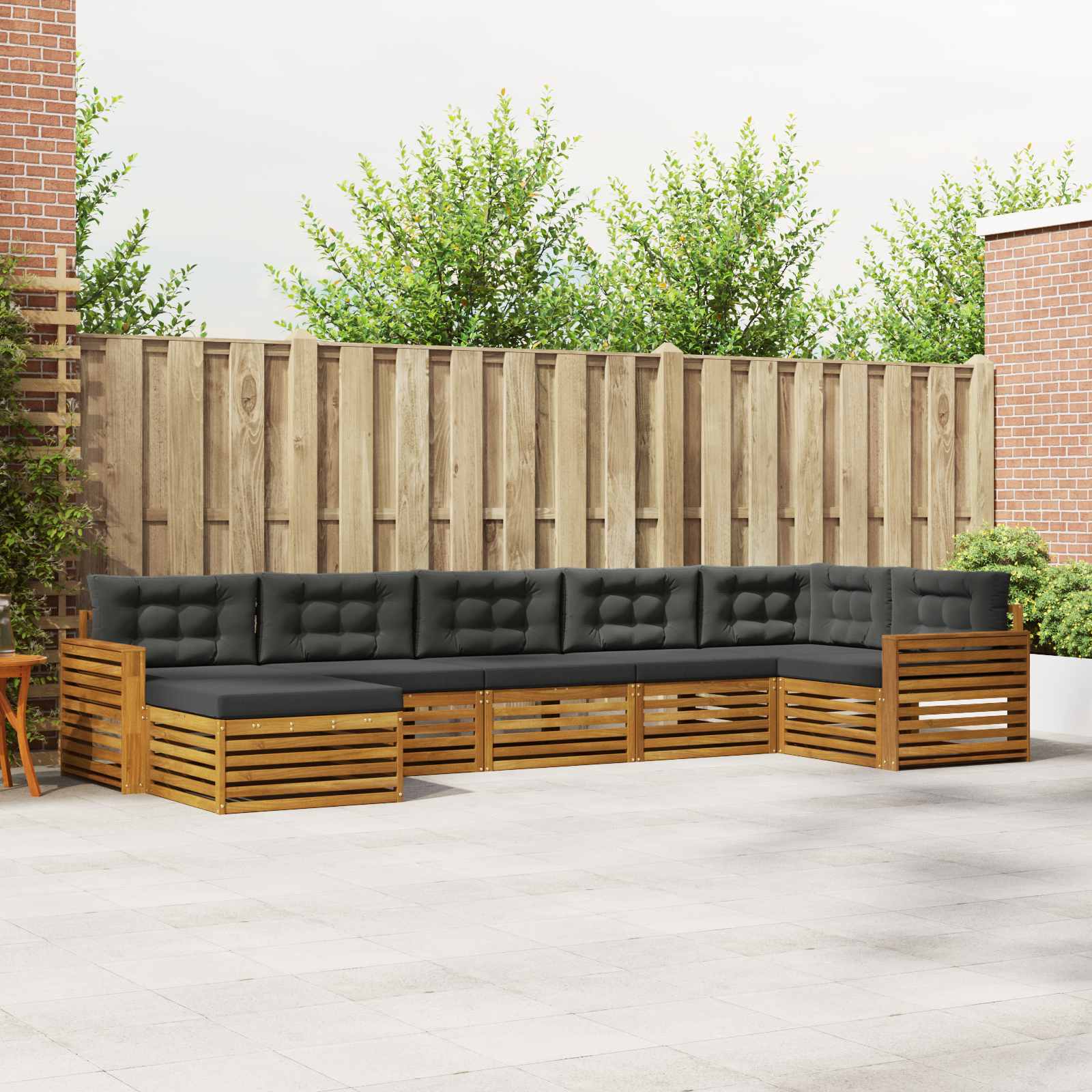 Ülőgarnitúrák 7 pcs Természetes és antracit Tömör Akácfa